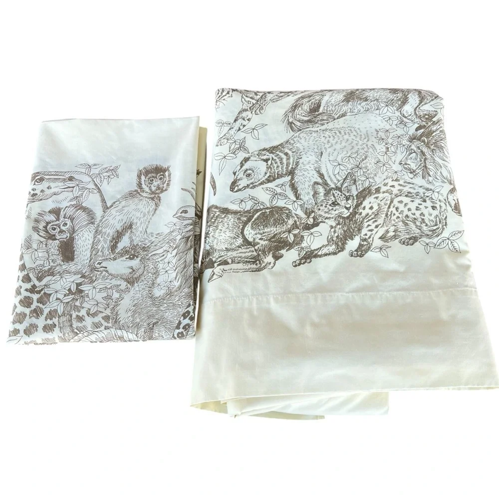 Vintage 1970s Safari Jungle Animals Sheet Set Carlin Comfort Yellow USA Twin XL